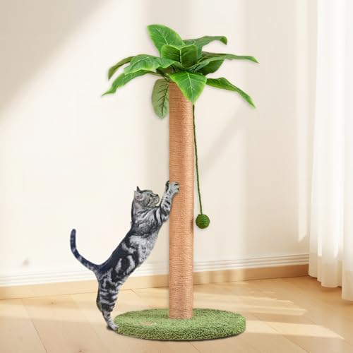 Meowoou Cat Scratching Post 33 Inch Tall Cat Scratcher for Indoor Cats Adults,Small Cat Tree Tower Sisal Rope Kitten Scratch with Interactive Hanging Ball - Image 6
