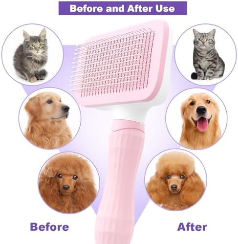 Self-Cleaning Slicker Brush, Dog Cat Bunny Pet Grooming Shedding Brush, Easy to Remove Loose Undercoat, Pet Massaging Tool Suitable for Pets with Long or Short Hair (Baby Pink) - Image 6