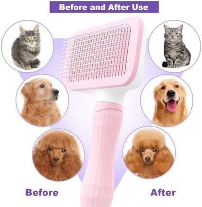 Self-Cleaning Slicker Brush, Dog Cat Bunny Pet Grooming Shedding Brush, Easy to Remove Loose Undercoat, Pet Massaging Tool Suitable for Pets with Long or Short Hair (Baby Pink) - Image 6