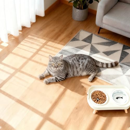 Elevated Cat Bowls, 2 Ceramic Raised Cat Food and Water Bowl Set, Prevent Cat Chin Acne, Whisker Fatigue Friendly, Splash Proof & Dishwasher Safe for Indoor Cats and Small Dogs - White - Image 6