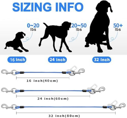 Dog Seat Belt Harness for Car,2pcs Dog Seatbelt of Coated Wire Leash Safety Restraint,No Chew Tether Cable Vehicle Dogs Accessories,Double Clips & Latch (Blue, 16 inch/40 CM) - Image 4