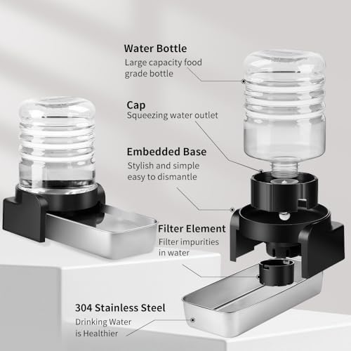 Marchul 1 Gallon Cat Water Dispenser, Automatic Gravity Dog Water Bowl Dispenser with 3 Filters, Stainless Steel Large Capacity Cat Waterer for Cats and Small Dogs (3 Filters) 3.8L - Image 4