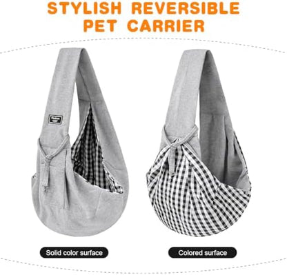 Dog Sling Carrier with Padded Strap, Reversible Pet Carrier for Cat Dogs, Hands Free Puppy Sling with Pocket, Dog Carriers for Small Dogs Cats, Cat Purse Bag Outdoor Travel Safety Harness - Image 4