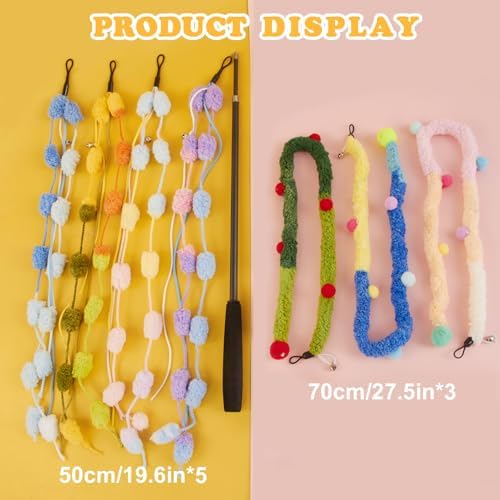 Cat Wand Toy, 8Pcs Retractable Plush Srtip Cat Teaser Wand Toys - Image 5