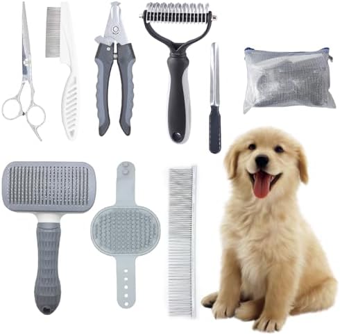 Dog Brush & Pet Grooming Kit for Dogs and Cats, 8 Tools with Storage Pouch by Unknown