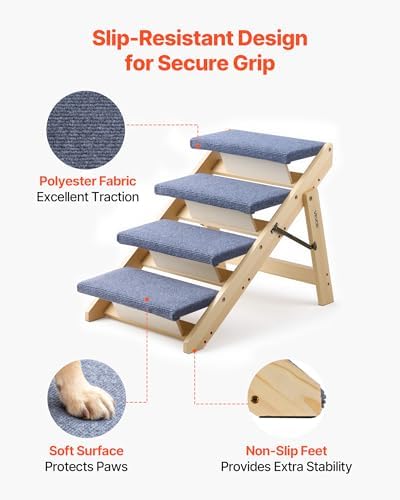 VEVOR Wood Pet Stairs, 4-Step Dog Stairs for Beds, Sofa & Cars, 150lbs Load Capacity, Floded Flat Design, Stable & Sturdy Cat & Dog Step Ladder for Small Medium Large Older Pet Puppy Essentials - Image 4