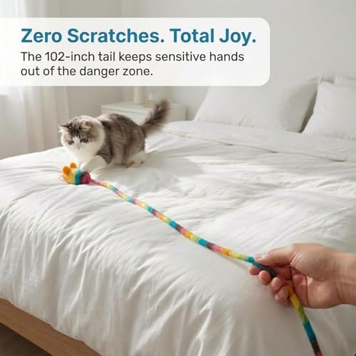 Glaciart One Felt Mouse Cat Toy – Soft Fuzzy Enrichment 100% Natural Wool - Interactive Catnip Play Cat Toy Set - Safe for Pets, Non-AZO Colored Dyes - 100” Long - Image 5