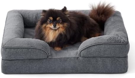 Made4pet Dog Bed Orthopedic, Dog Sofa for Small Dogs Supportive Foam Pet Cushions Bed with Washable Removable Cover, Egg-Crate Foam, Waterproof Lining Bottom, Grey, 24 * 18 * 6 Inch by Made4Pets
