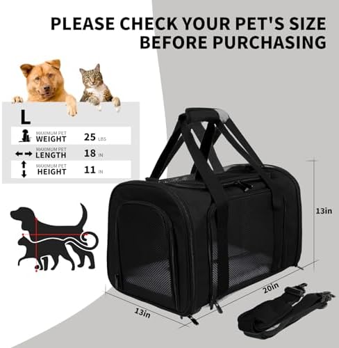 Carriers Soft-Sided Pet Carrier for Medium Large Cats Dogs Under 35Lbs,Breathable Mesh Ventilation Design,Airline Approved Cat Carrying Case(X-Large,Black) - Image 5
