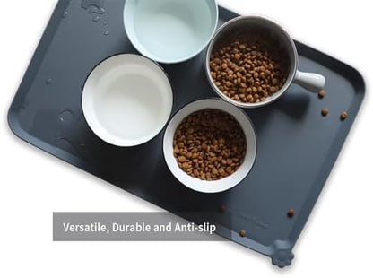 Hoki Found L Silicone Pet Food Mats - Non Slip Pet Dog Cat Bowl Mats - Gray - Image 4
