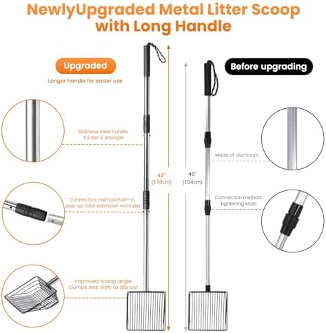 PETOCAT Cat Litter Scoop 43 inch Metal Litter Scooper with Stainless Steel Long Handle, Upgraded Large Kitty Box Scooper Heavy Duty Deep Shovel for Fast Sifting, Dog Waste Scooops for Outside Pet Poop - Image 6
