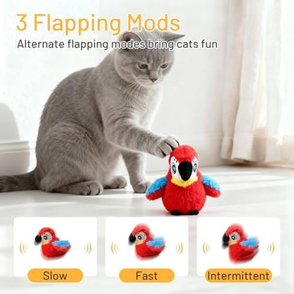 Puffluv Flapping Cat Toy,Interactive Parrot Flying Bird, Auto Chirping & Beating Wings 3 Modes, USB Charging with Catnip for Indoor Kittens Active Fun - Image 4