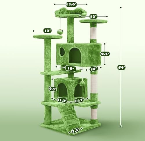 Yaheetech 54in Cat Tree Tower, 2 Caves, Kitten-Ear Perch & Scratching Posts - Image 3