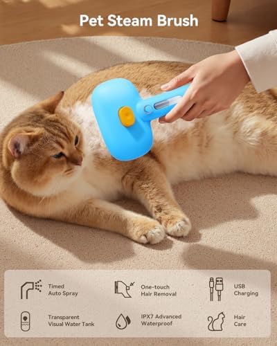 ROJECO 3-in-1 Pet Steam Brush,Spray Hair Removal Detangling Comb,Blue - Image 2