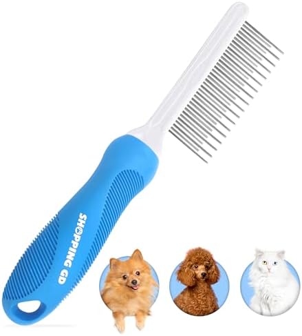 Detangling Pet Grooming Comb for Dogs & Cats with Long & Short Stainless Steel Metal Teeth for Removing Tangles and Knots - Dematting Brush to Detangle Matted Hair by Shopping+GD