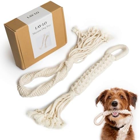 LAY LO Natural Cotton Dog Rope Toy for Small & Medium Dogs, Non-Toxic Rope Toy, 2-Pack Puppy Teething Toy, Durable Boho Dog Toys with Handle by LAYLO