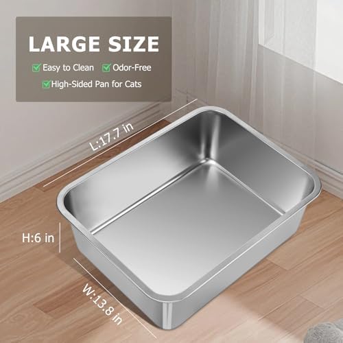 Stainless Steel Cat Litter Box - Metal High Sided Cat Pan, Large Stainless Steel Box, Indoor Litter Tray, Non Stick, No Smell, Easy-Clean Design for Hygienic Pet Care – Large Size for All Cats - Image 3