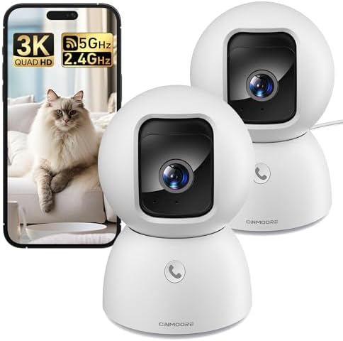 2 Pack 5G Pet Camera Indoor with Phone App, 3K Cat Dog Camera with Speaker, 5MP Cameras for Home Security, Person/Pet/Facial AI Detection Pan-Tilt Motion Tracking, 2-Way Talk, 2.4G/5G Dual-Band Wi-Fi by Unknown