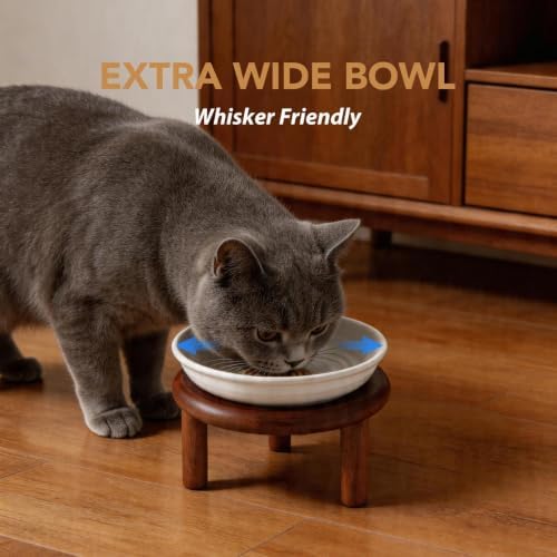 Havniva Elevated Cat Bowls, Ceramic Cat Bowl with Wood Stand, Wide Opening - Image 6