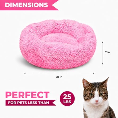 Whiskers & Friends Cat Beds for Indoor Cats, Fluffy Pink Cat Bed Small Dog - Image 2