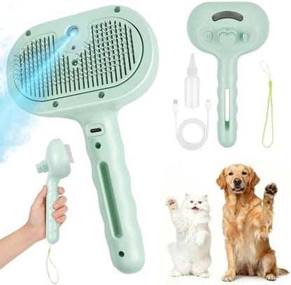 Dog Cat Steam Brush With UV Light,3 in 1 Release Button Self-Cleaning Grooming Brush for Pets Cats Dogs,Hair Massaging Shedding for Small Animals Long Short Haired - Green by CORNNPET
