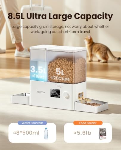 ROJECO Automatic Cat Feeder & Water Dispenser,Button Customizable Feeding - Image 3
