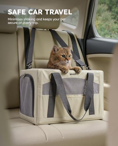 Pecute Cat Carrier Stable, Pet Carrier with Privacy Partition,Beige - Image 6