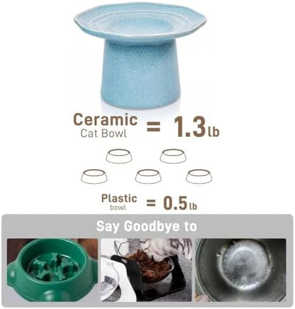 Shallow Wide 6" Elevated Cat Bowls Ceramic Raised Cat Food Dish, Anti Vomiting, Protect Cat's Spine, Pale Turquoise - Image 6
