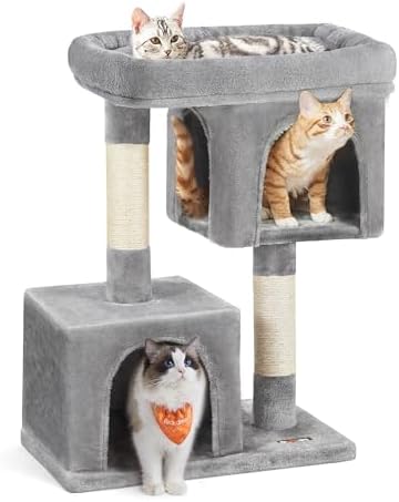 Feandrea Cat Tree, 33.1-Inch Cute Cat Tower, Plush Kitten Condo, Light Gray by FeandreabySONGMICSHOME