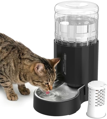 JUNSPOW Cat Water Dispenser with Filter and Stainless Steel Bowl (4L Black) by JUNSPOW