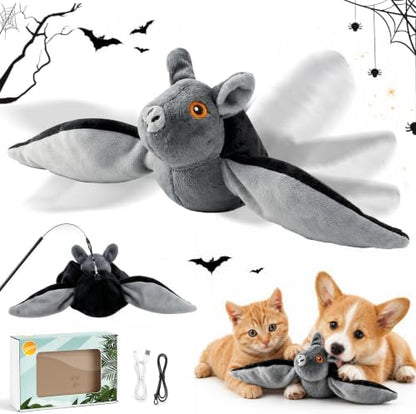 Flying Bat Dog Toy, Flying Bat Toy for Dogs & Cats, Interactive Flapping Bat Toy with Chirping, Rechargeable and Motion-Activated, Wand Compatible for Interactive Play & Exercise by Unknown