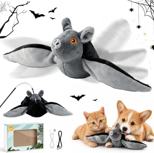 Flying Bat Dog Toy, Flying Bat Toy for Dogs & Cats, Interactive Flapping Bat Toy with Chirping, Rechargeable and Motion-Activated, Wand Compatible for Interactive Play & Exercise by Unknown