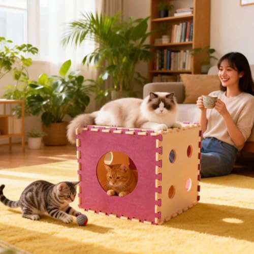 Larger-Size Interactive Cat Toys for Indoor Cats, Kitten Toys, Catnip Toys, Cat Wand, Feather Wand, Bells & Balls for Indoor Cats,30 Pcs Puzzle Box with Cooling Mat - Image 4