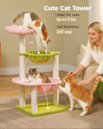 MUTTROS 37.4" Flower Cat Tree with 2 Hammocks & 6 Sisal Posts, Pink - Image 2