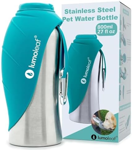 LumoLeaf Portable Dog Water Bottle 27 OZ, Stainless Steel Pet Travel Water Bottle Dispenser for Walking, Hiking and Outdoor, Portable Water Bowl for Large Dogs (Blue) by LumoLeaf