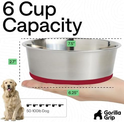 GORILLA GRIP Dog Bowl, Food Grade Stainless Steel Water Bowls, 6 Cup Red - Image 4