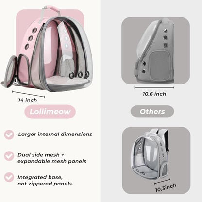 Lollimeow Cat Carrier Backpack, Expandable Bubble Pet Carrier for Cats and Small Dogs, Airline Approved Travel Backpack for Hiking, Walking & Outdoor Adventures - Supports up to 16 lbs - Image 5