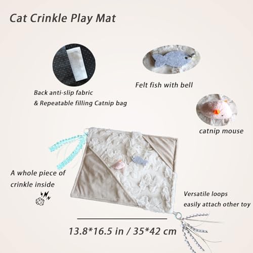 Cat Crinkle Play Mat with Catnip Interactive Cats Activity Mat for Indoor - Image 4