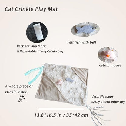 Cat Crinkle Play Mat with Catnip Interactive Cats Activity Mat for Indoor - Image 4