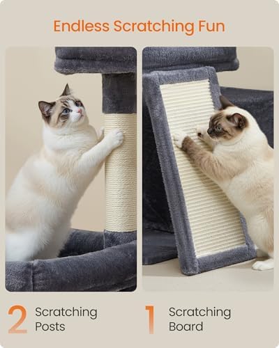 Feandrea Cat Tree, 33.8" Cat Tower, Scratching Posts and Ramp, Dark Gray - Image 6