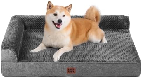 EHEYCIGA Memory Foam Dog Bed Large Size Dogs, Orthopedic Dog Bed Large with Washable Removable Cover, Waterproof Pet Sofa Couch with Nonskid Bottom, 36x27x6, Dark Grey by EHEYCIGA
