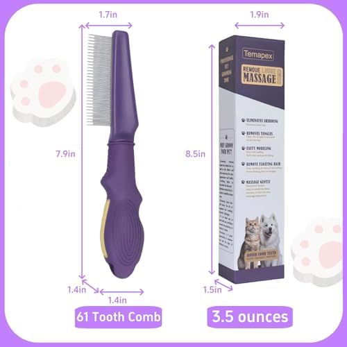 Pet Comb for Dogs & Cats with Long & Short Stainless Steel Metal Teeth For Shedding and Tangles, Non-Slip & Anti-Static Rubber Handle, Safe & Gentle Pet Grooming Comb - Image 6