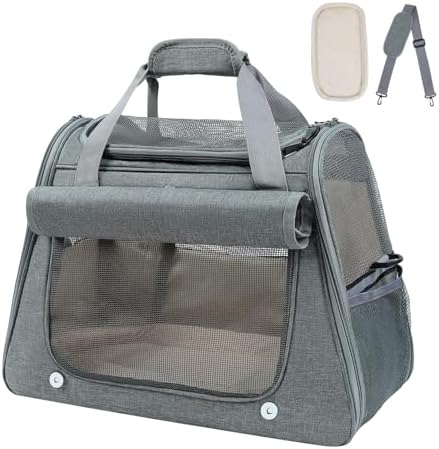 Airline Approved Soft-Sided Pet Carrier for Cats & Small Dogs - Ventilated Travel Bag with Removable Mat, Under 15 lbs, Grey by YooxArmor