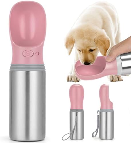 Portable Dog Water Bottle, 14 OZ Stainless Steel Pet Water Dispenser by Anipaw
