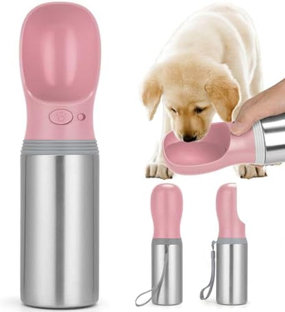 Portable Dog Water Bottle, 14 OZ Stainless Steel Pet Water Dispenser by Anipaw