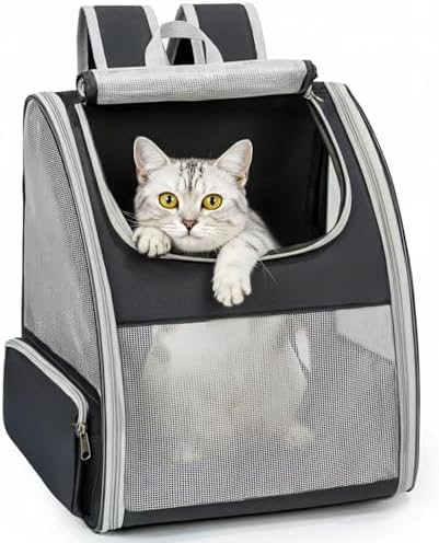 Conlun Cat Backpack Carrier for Small Dogs and Cats Fit Up to 15 Lbs,Small Dog Backpack, Foldable with 3-Side Mesh Windows, Pet Carrier for Travel & Hiking Friendly，Gray by Conlun
