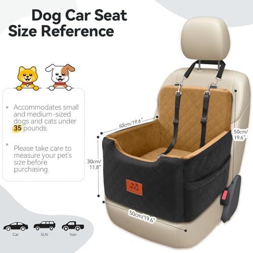 GL GLENSLAVE Dog Car Seat for Small/Medium Dogs Under 35lbs,Memory Foam Dog Booster Seats,Detachable and Washable Traval Pet Car Seat, Dogs Bed with 2 Safety Belts (Black/Coffee) - Image 2