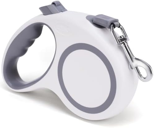 Retractable Dog Leash, 16 FT Retractable Leash for Dogs 0-55 lbs, Strong Nylon Tape No Tangle, One-Handed Brake, Pause, Lock, Perfect for Medium Large Dogs, White by ECTEAK