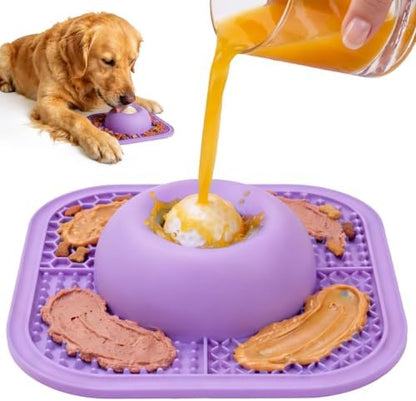Slow Feeder Dog Bowls & Lick Mat for Liquid and Thick Treat, Anti-Slip Dog Lick Bowl with Interactive Rolling Ball, 5/6 Cup Pup Licking Toy for Large Medium Small Dogs and Cats Purple by PetsHome