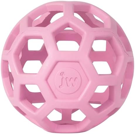 JW Pet HOL-ee Roller Dog Puzzle Ball, Medium 4.5in, Natural Rubber, Pink by JWPet